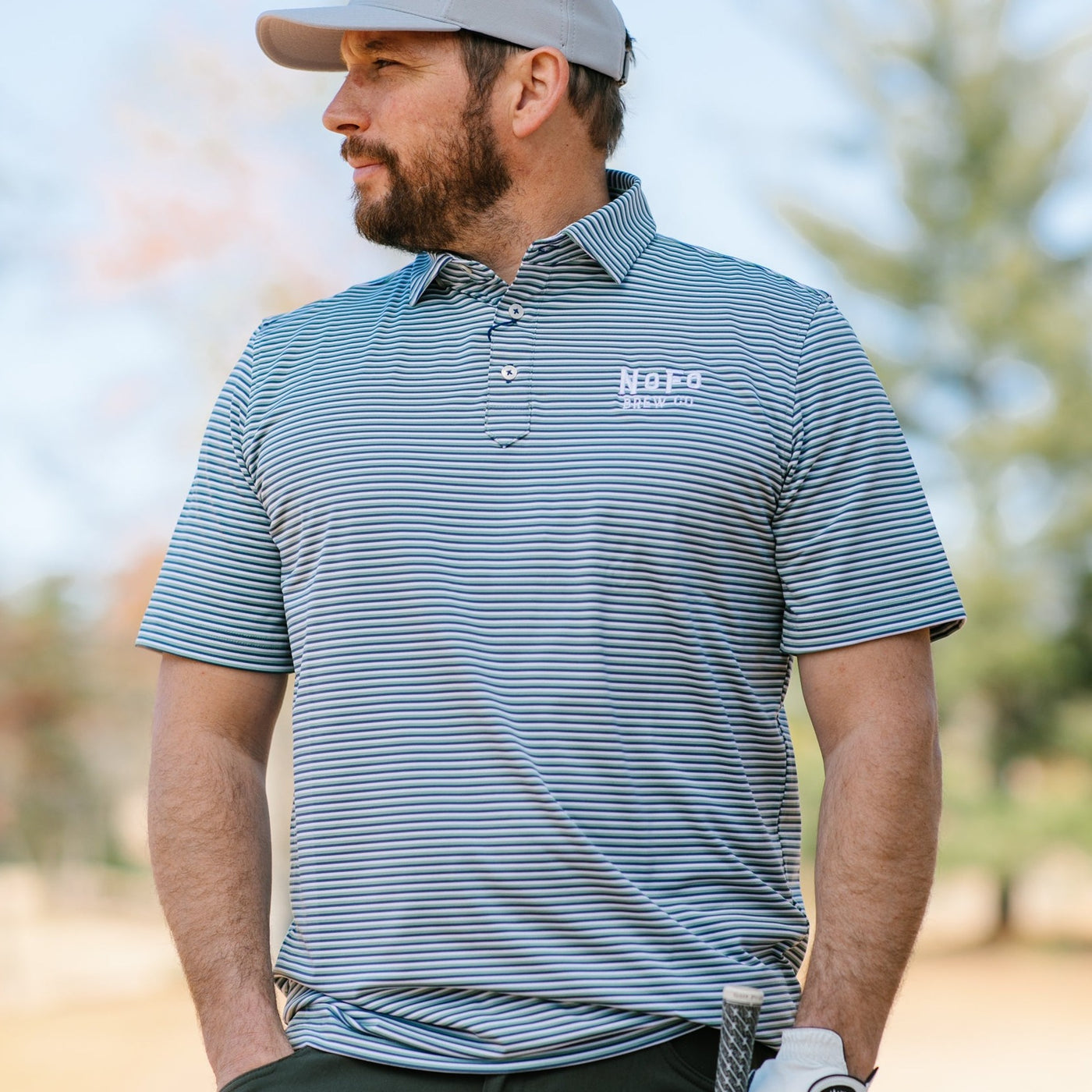 Spring Performance Polo in Blue & Green Striped
